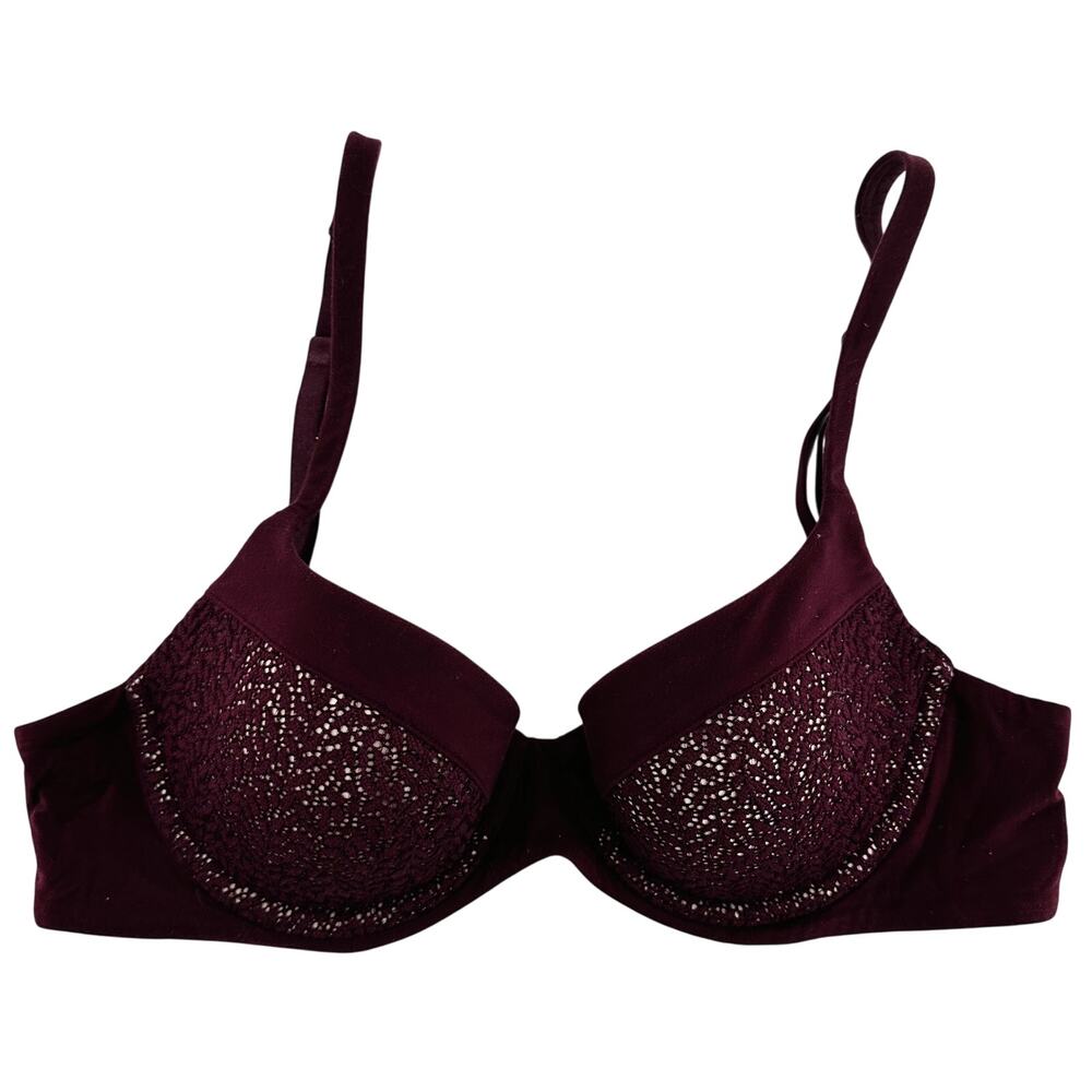 Victoria's Secret Lined Demi Bra Underwired Embroidered Adjustable Red 34B